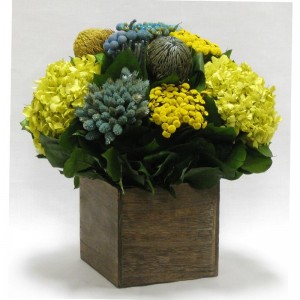 August Grove Mixed Floral Centerpiece in Wooden Cube Container BVZ1183